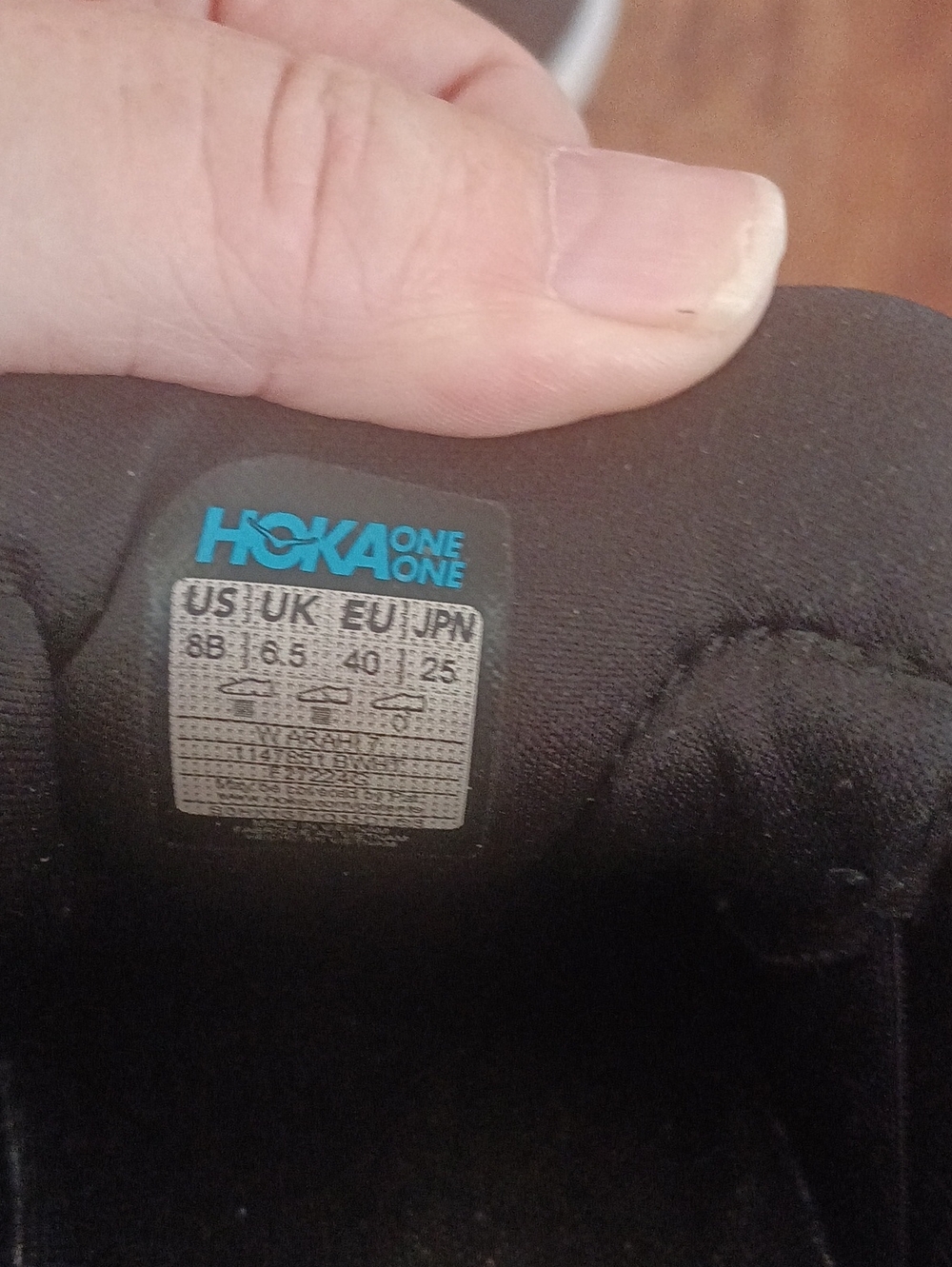 8B Hoka Black and White Performance Running Shoes - Picture 5 of 5
